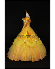 Princess Belle Rose Gold Brocade Drape Beauty And Beast Cosplay Costume