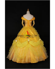 Princess Belle Rose Gold Brocade Drape Beauty And Beast Cosplay Costume