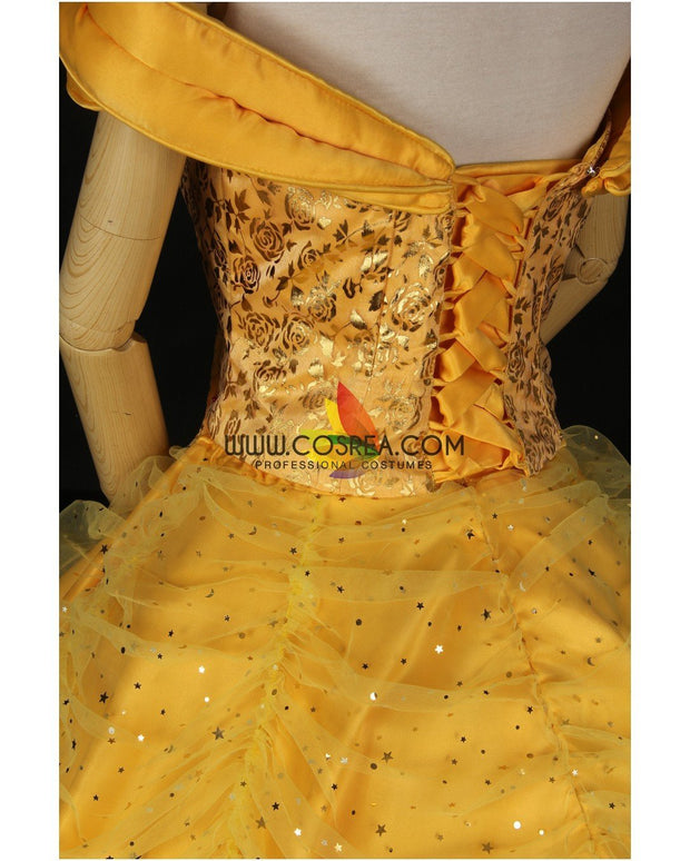 Princess Belle Rose Gold Brocade Drape Beauty And Beast Cosplay Costume