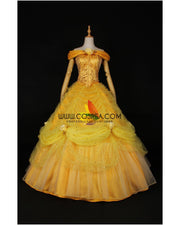 Princess Belle Rose Gold Brocade Drape Beauty And Beast Cosplay Costume