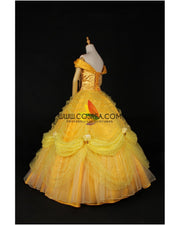 Princess Belle Rose Gold Brocade Drape Beauty And Beast Cosplay Costume