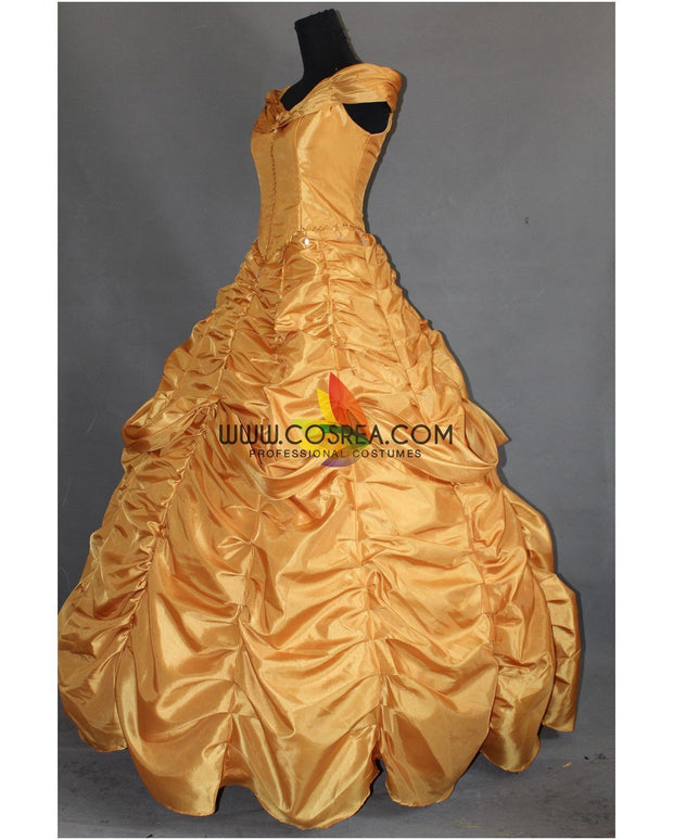 Princess Belle Rose Gold Satin Beauty And Beast Cosplay Costume
