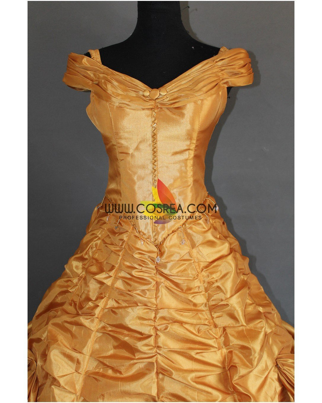 Princess Belle Rose Gold Satin Beauty And Beast Cosplay Costume With Boning / Concealed Zipper