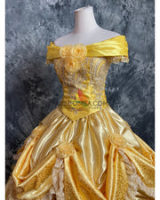 Cosrea Disney Beauty And Beast Belle With Embroidered Lace Cosplay Costume