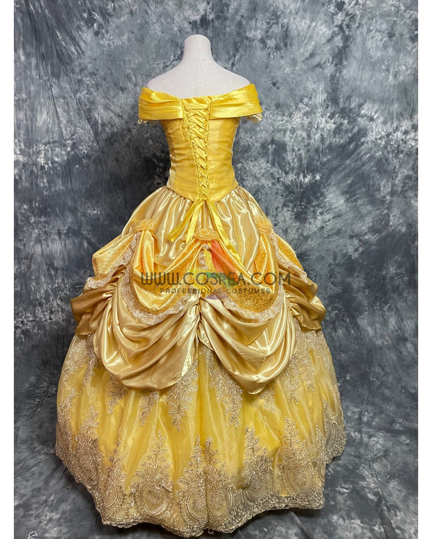 Cosrea Disney Beauty And Beast Belle With Embroidered Lace Cosplay Costume