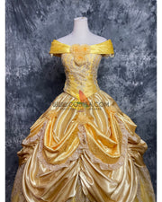 Cosrea Disney Beauty And Beast Belle With Embroidered Lace Cosplay Costume