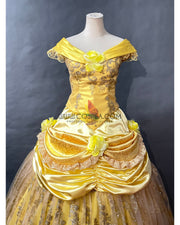 Cosrea Disney Beauty And Beast Belle With Silver Sequined Lace Cosplay Costume