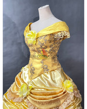 Cosrea Disney Beauty And Beast Belle With Silver Sequined Lace Cosplay Costume