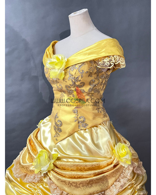 Cosrea Disney Beauty And Beast Belle With Silver Sequined Lace Cosplay Costume
