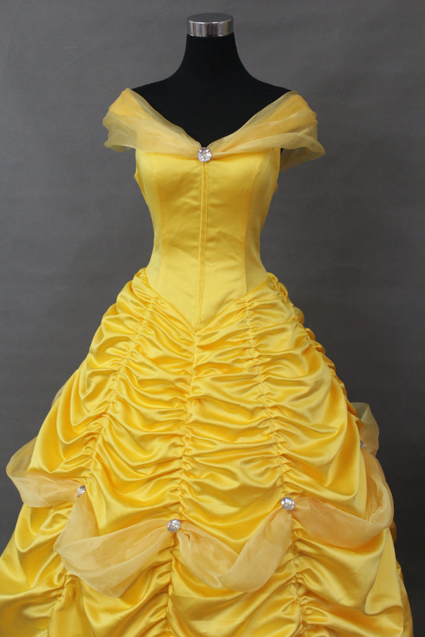 Princess Belle With Tulle Shoulder Drape Beauty And Beast Cosplay Costume