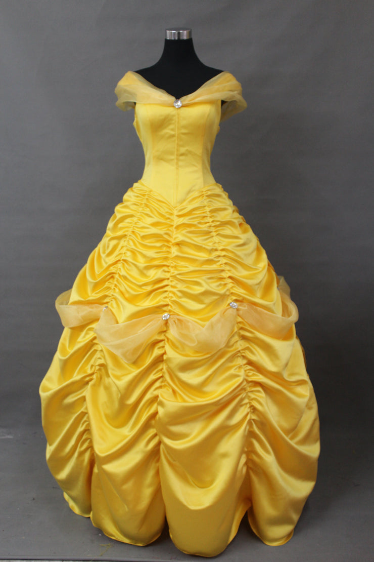 Princess Belle With Tulle Shoulder Drape Beauty And Beast Cosplay Costume