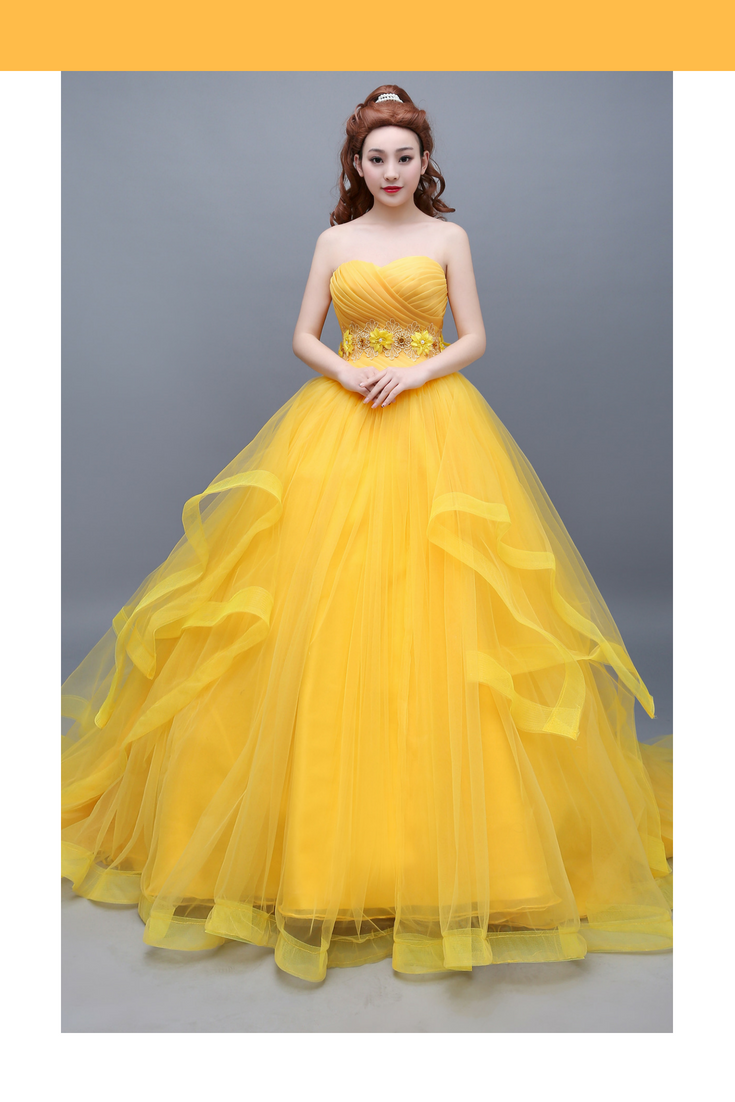Cosrea Disney Beauty And Beast Classic Princess Belle Basque With Train Cosplay Costume