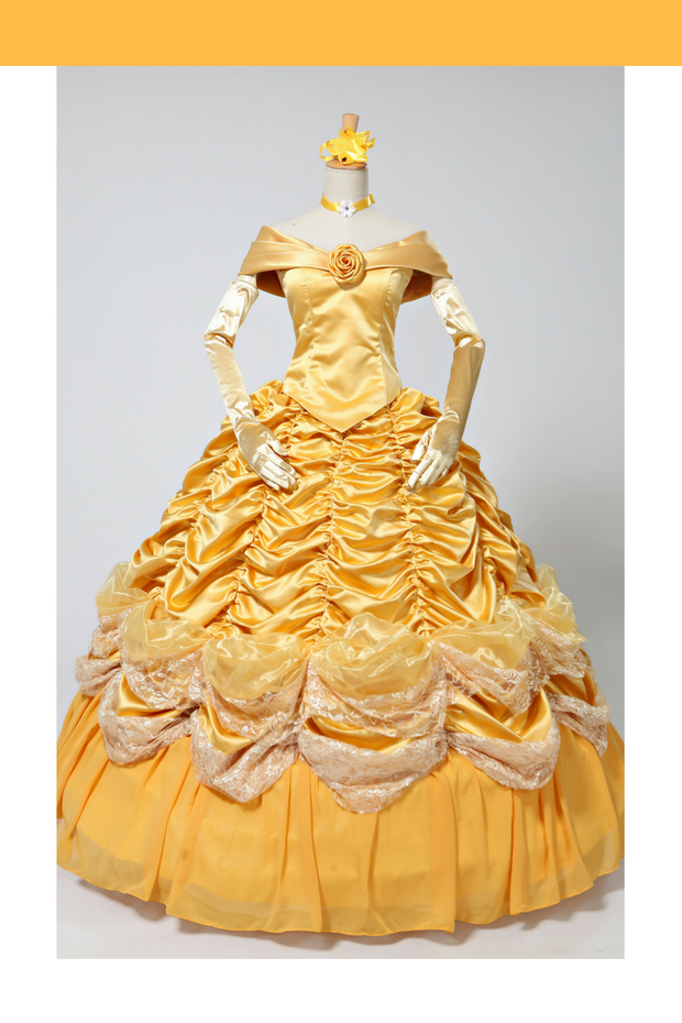 Cosrea Disney Beauty And Beast Classic Princess Belle Brocade Ruffle Two Pieces Cosplay Costume