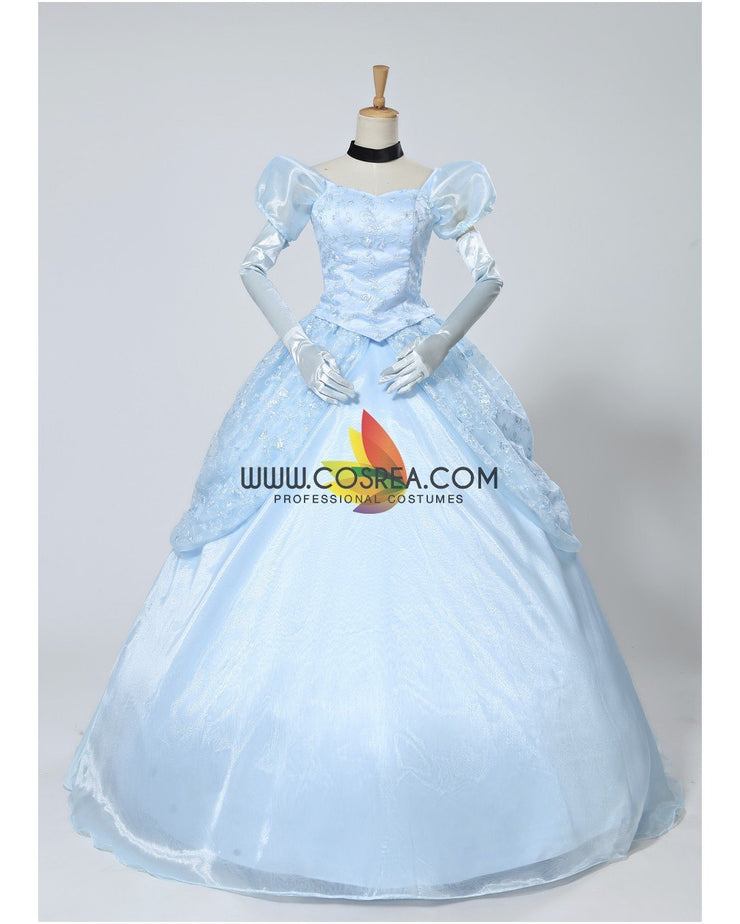 Princess Cinderella Classic Ballgown in Floral Overlayer Cosplay Costume with Boning / Combination Lace Tie Princess Cinderella Classic Ballgown in Floral Overlayer Cosplay Costume with Boning / Combination Lace Tie