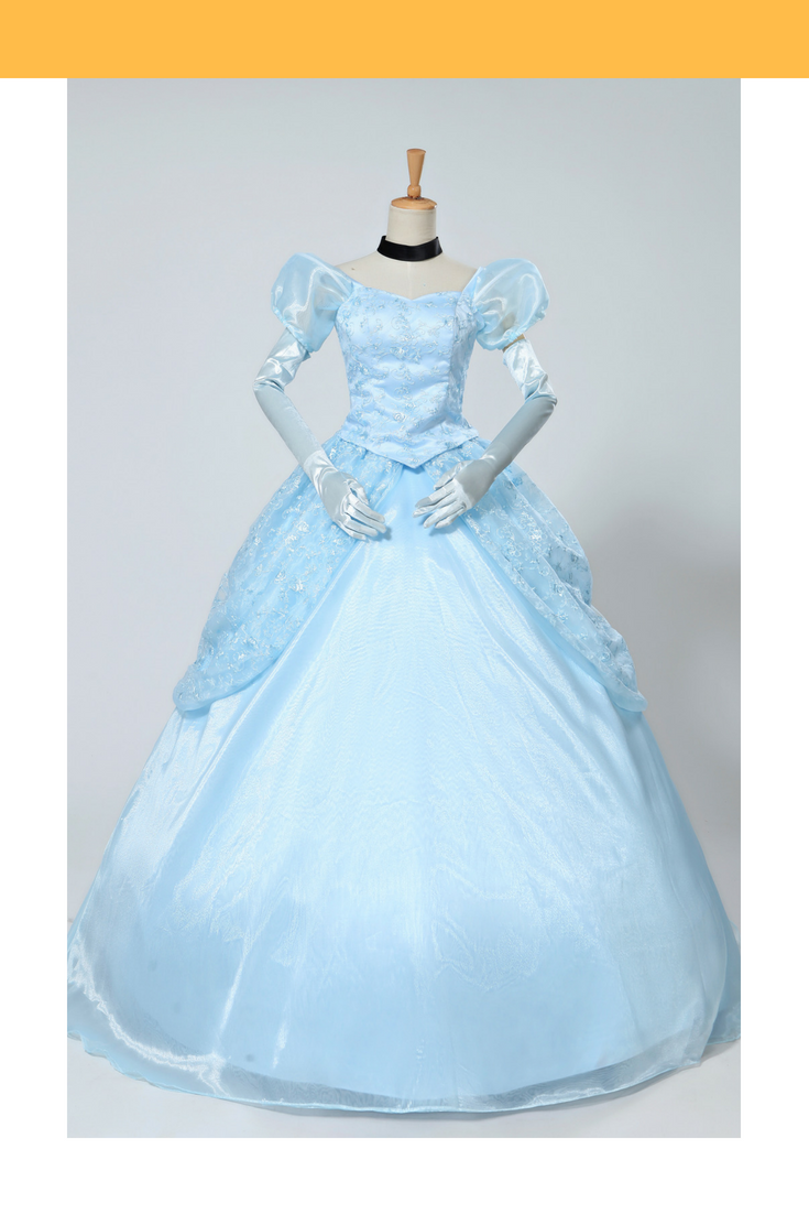 Princess Cinderella Classic Ballgown In Floral Overlayer Cosplay Costume With Boning / Combination Lace Tie Princess Cinderella Classic Ballgown In Floral Overlayer Cosplay Costume With Boning / Combination Lace Tie