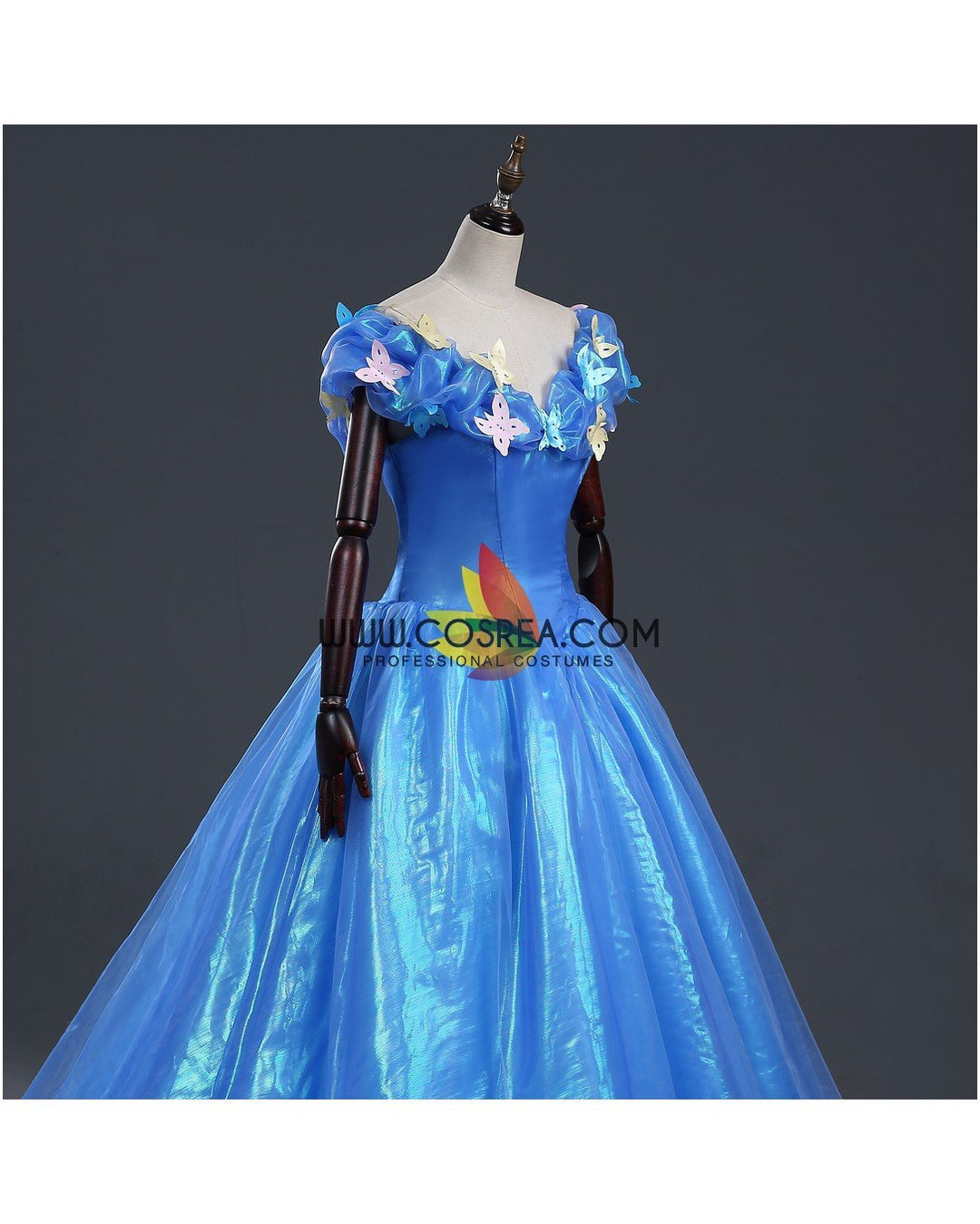 strapless open back dress Princess Cinderella Live Action Glass Tulle Cosplay Costume