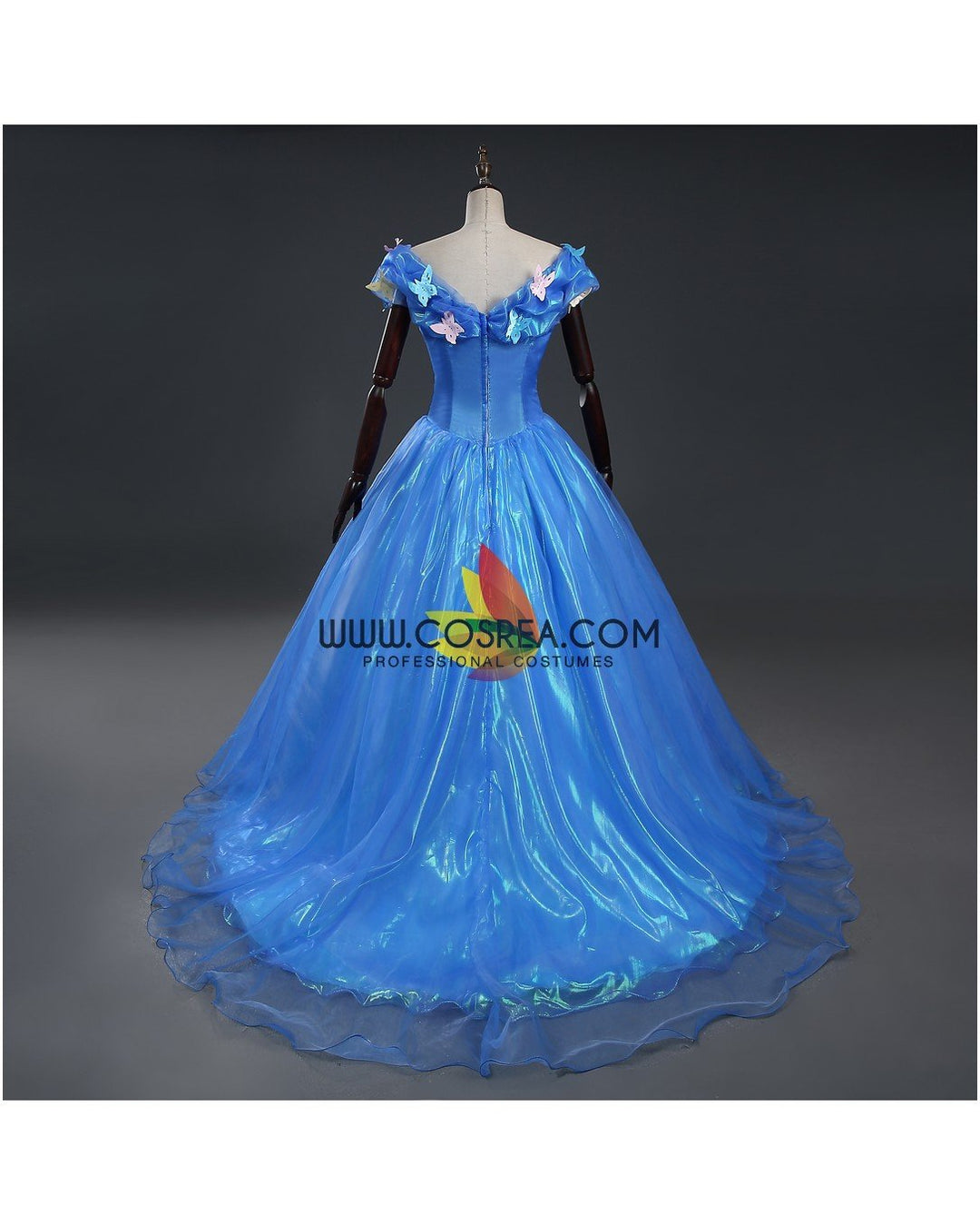 Princess Cinderella Live Action Glass Tulle Cosplay Costume Without Boning / Concealed Zipper