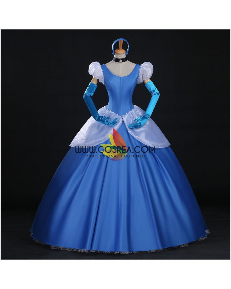 Princess Cinderella Classic Royal Blue Satin Cosplay Costume
