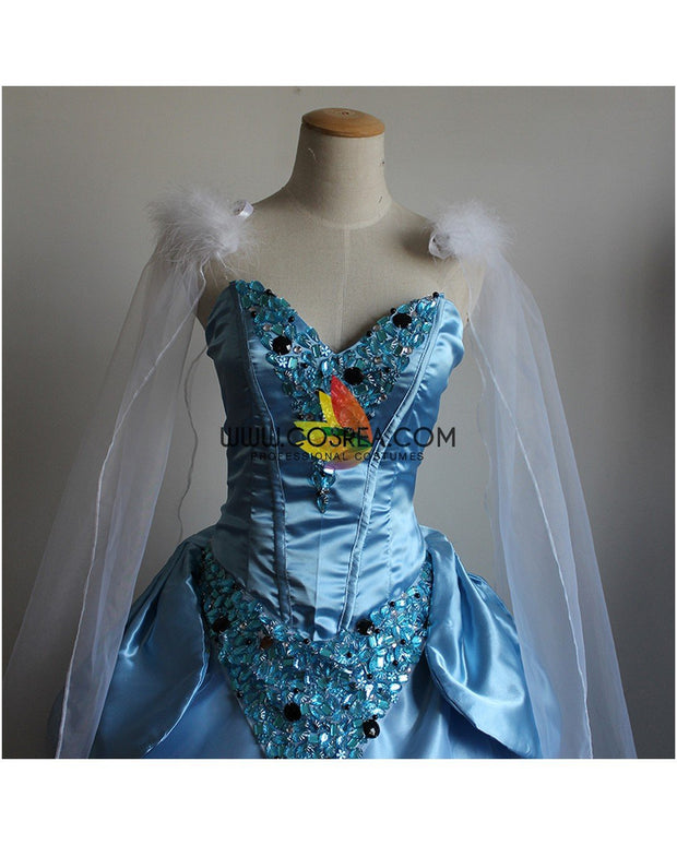 Princess Cinderella Sequin Gems Satin Dress With Chiffon Veil Cosplay Costume