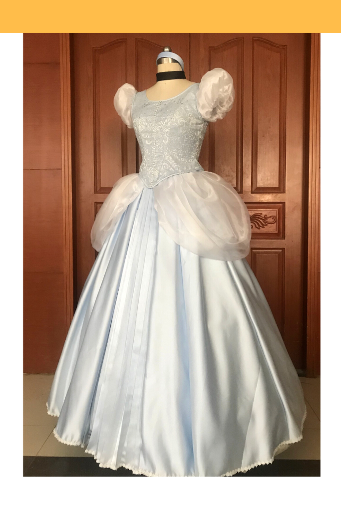 Princess Cinderella Silver Blue Brocade Cosplay Costume Cosrea