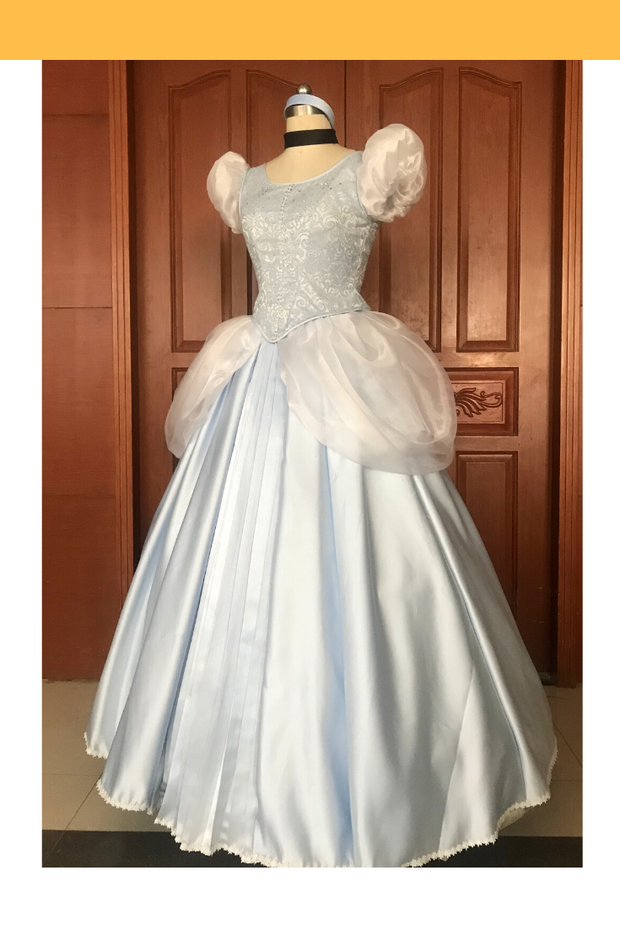 Cosrea Disney Cinderella Silver Blue Brocade Cosplay Costume