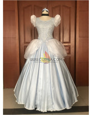 Cosrea Disney Cinderella Silver Blue Brocade Cosplay Costume