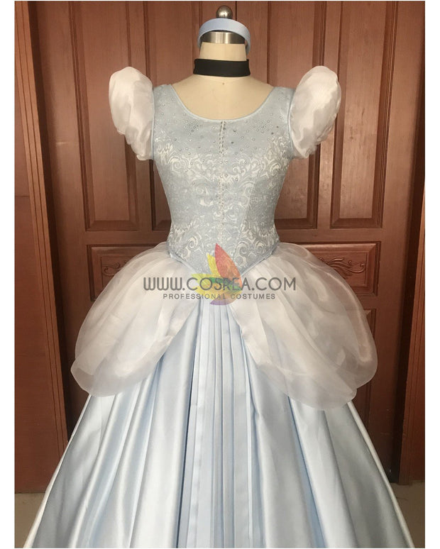 Cosrea Disney Cinderella Silver Blue Brocade Cosplay Costume