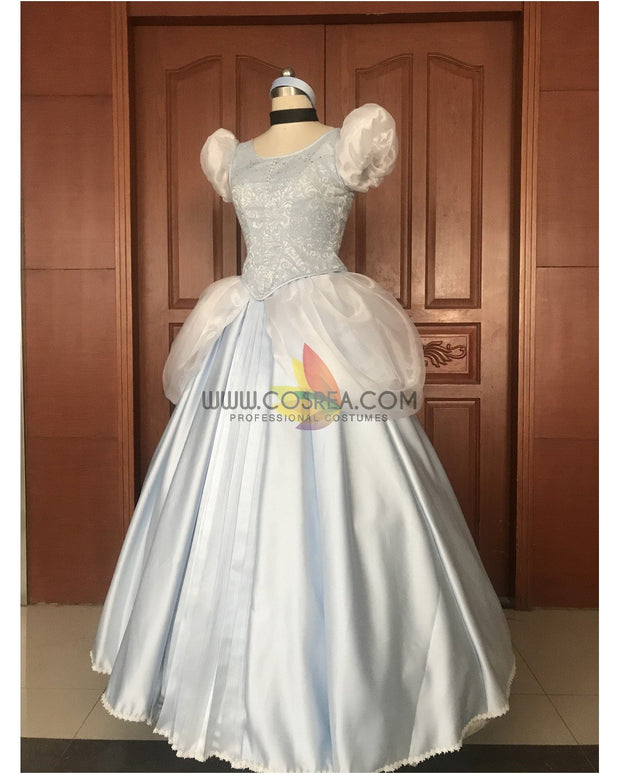 Cosrea Disney Cinderella Silver Blue Brocade Cosplay Costume