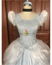 Cosrea Disney Cinderella Silver Blue Brocade Cosplay Costume