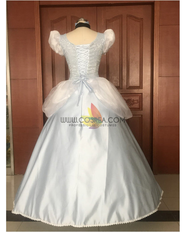 Cosrea Disney Cinderella Silver Blue Brocade Cosplay Costume