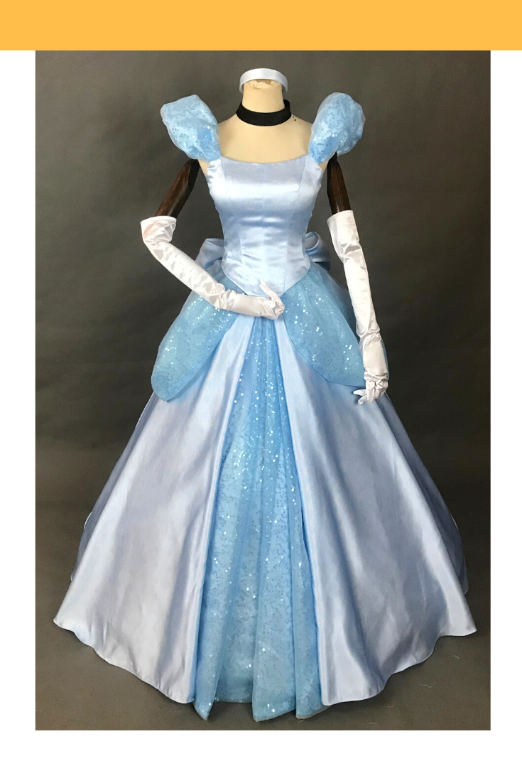 Cosrea Disney Cinderella Sky Blue Sequined Tulle Cosplay Costume
