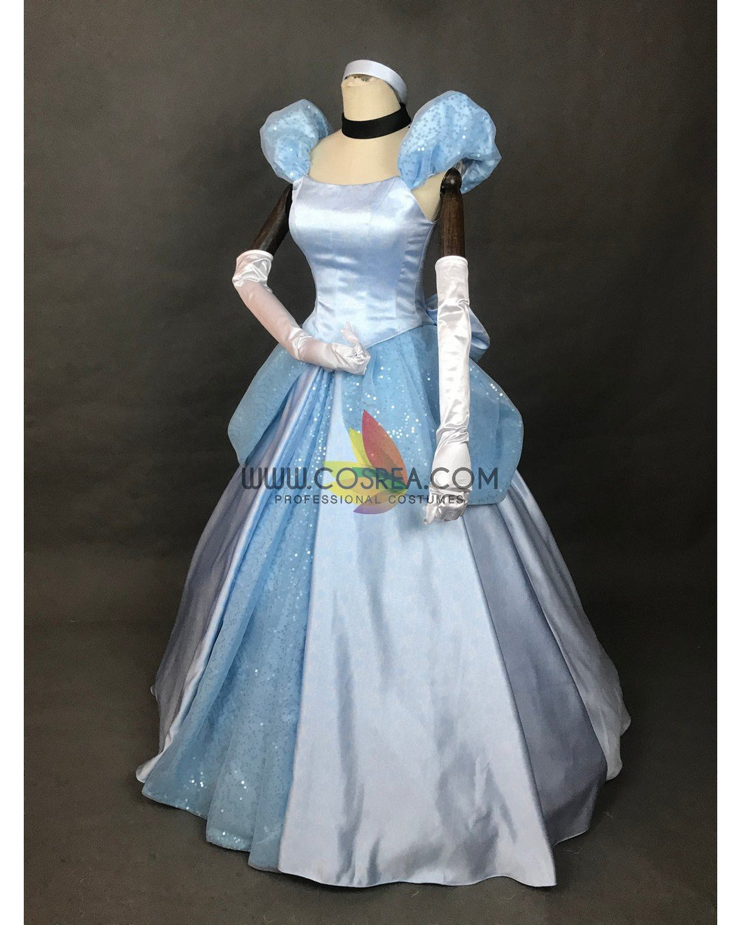 cinderella in blue dress Princess Cinderella Sky Blue Sequined Tulle Cosplay Costume With Boning / Concealed Zipper