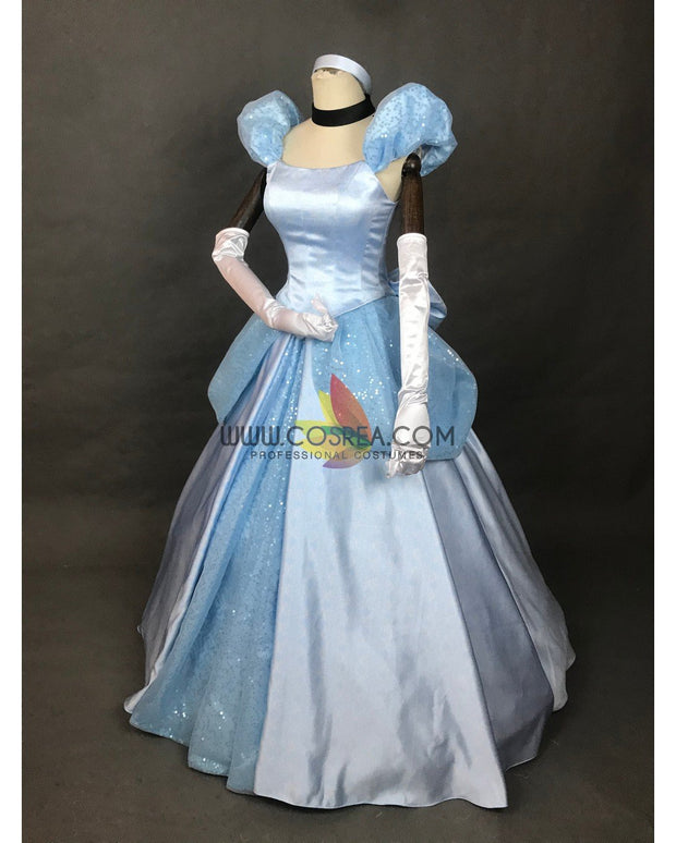 Cosrea Disney Cinderella Sky Blue Sequined Tulle Cosplay Costume