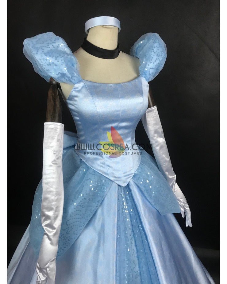 Cosrea Disney Cinderella Sky Blue Sequined Tulle Cosplay Costume