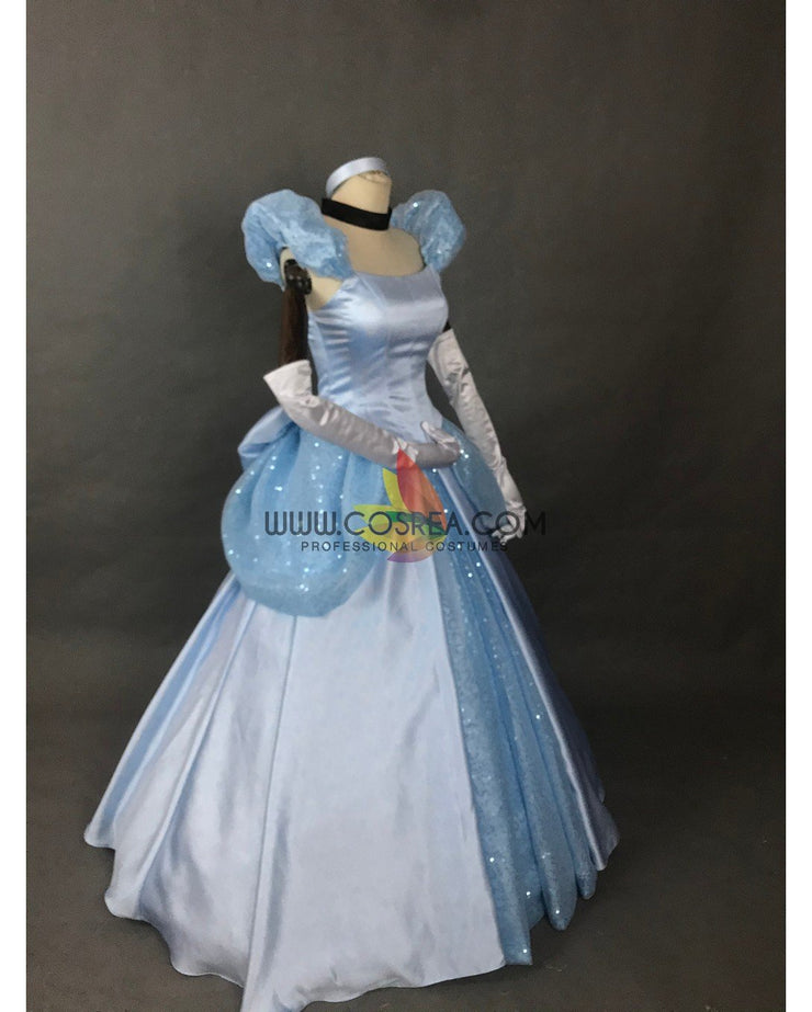 Cosrea Disney Cinderella Sky Blue Sequined Tulle Cosplay Costume