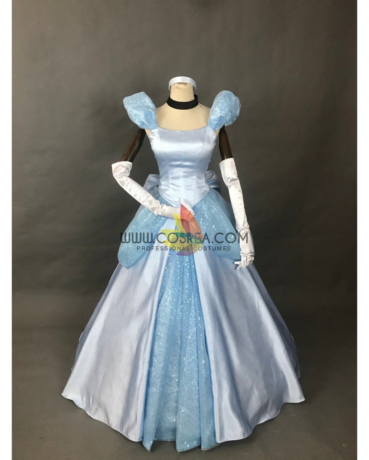 Cosrea Disney Cinderella Sky Blue Sequined Tulle Cosplay Costume