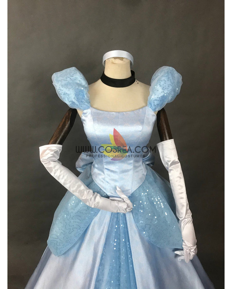 Cosrea Disney Cinderella Sky Blue Sequined Tulle Cosplay Costume