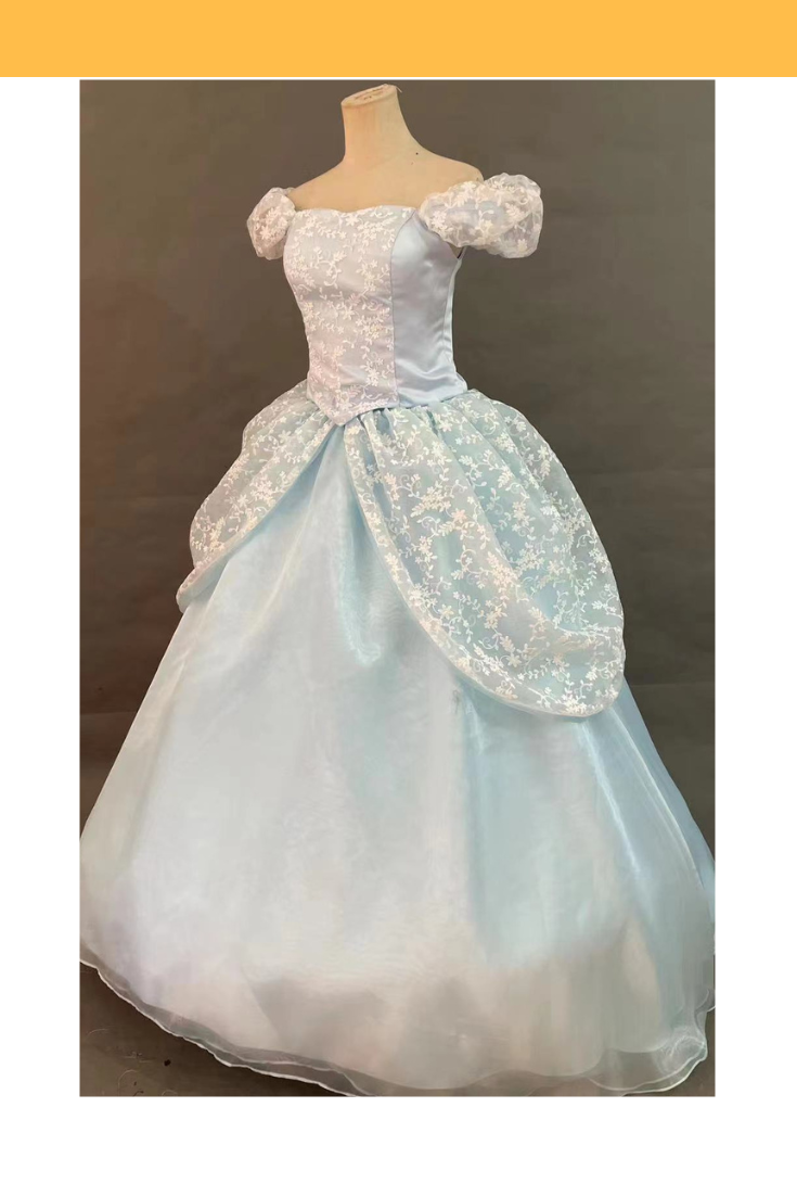 Princess Cinderella with White Floral Lace Overlayer Cosplay Costume Without Boning / Concealed Zipper