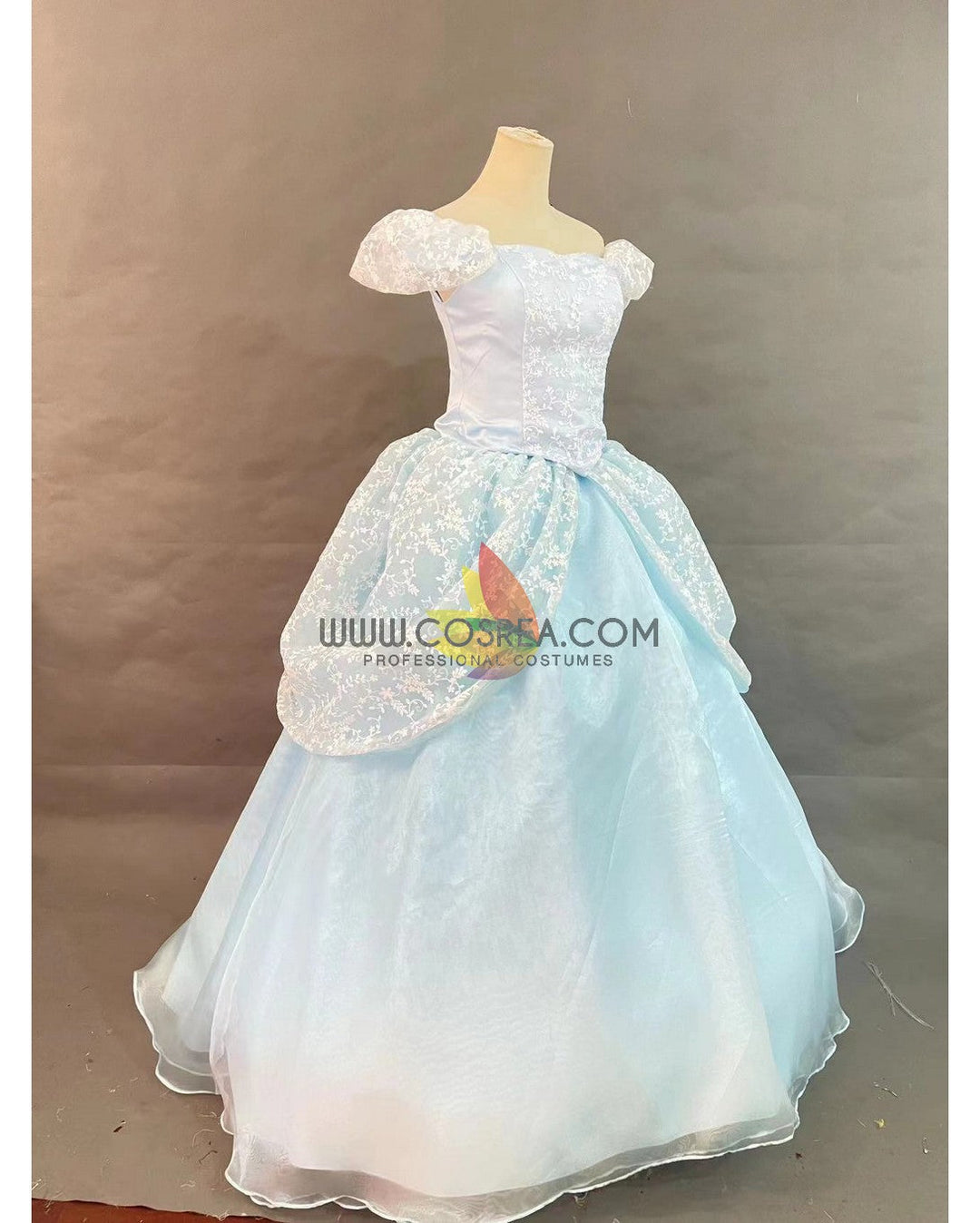 cinderella disney princess dress Princess Cinderella With White Floral Lace Overlayer Cosplay Costume