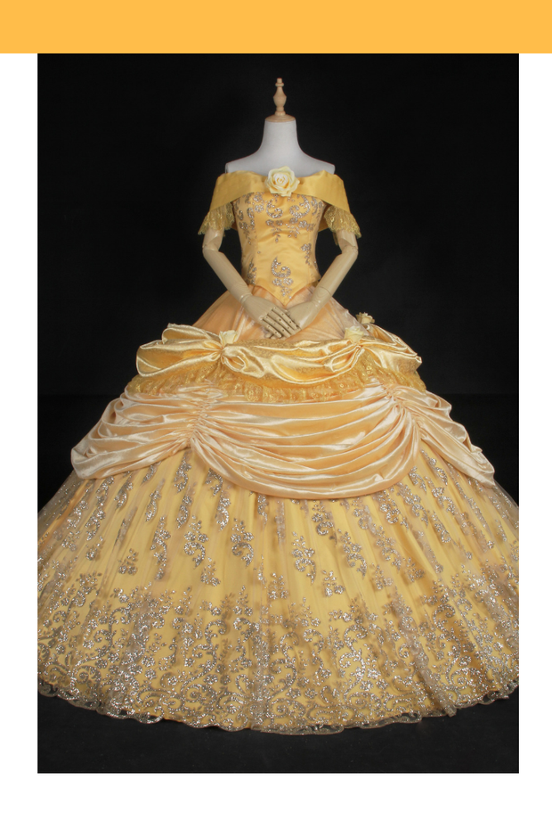 Cosrea Disney Default Beauty And Beast Belle Classic Brocade Satin Cosplay Costume