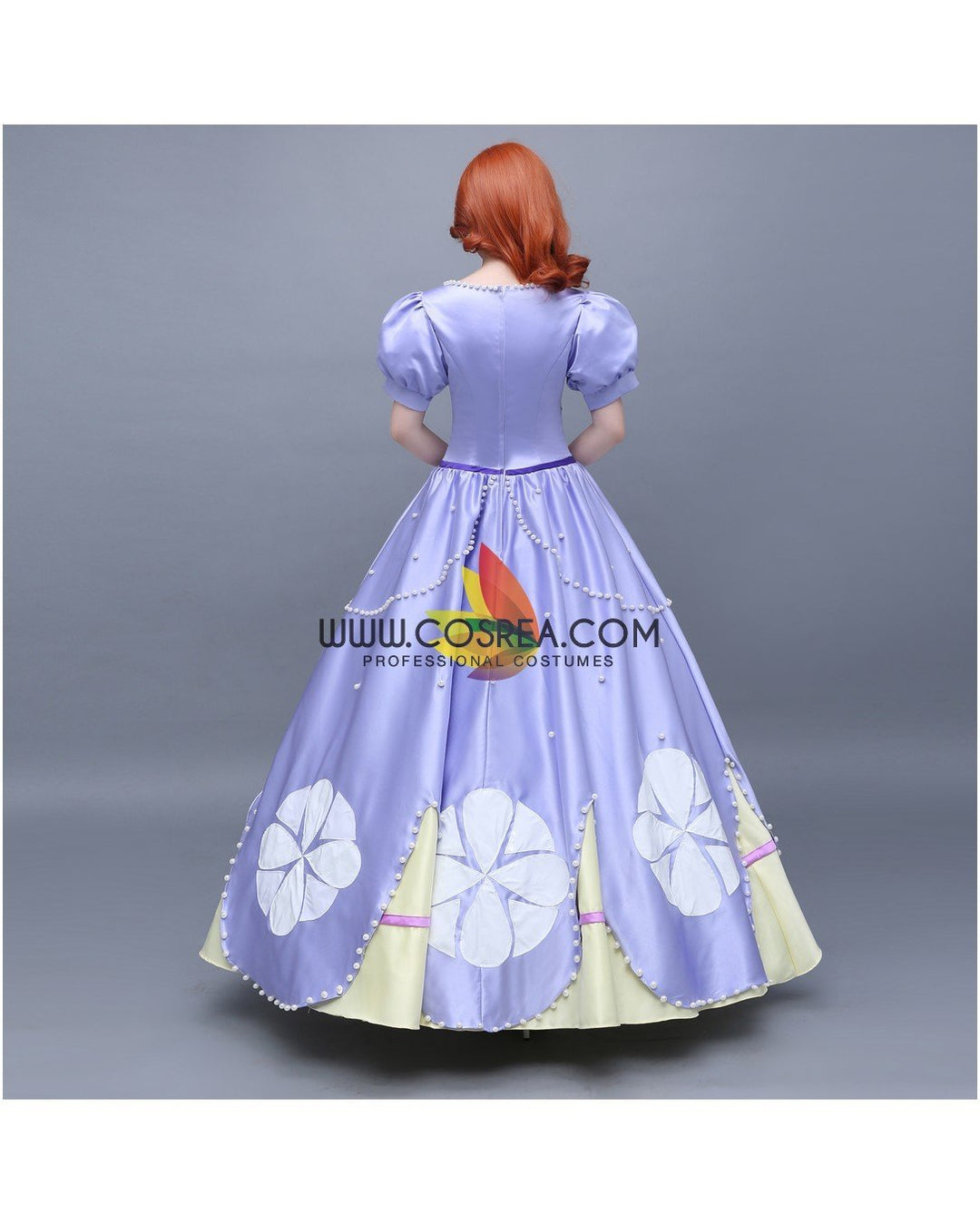 First Princess Sofia Pastel Purple Satin Cosplay Costume With Boning / Traditional Lace Tie
