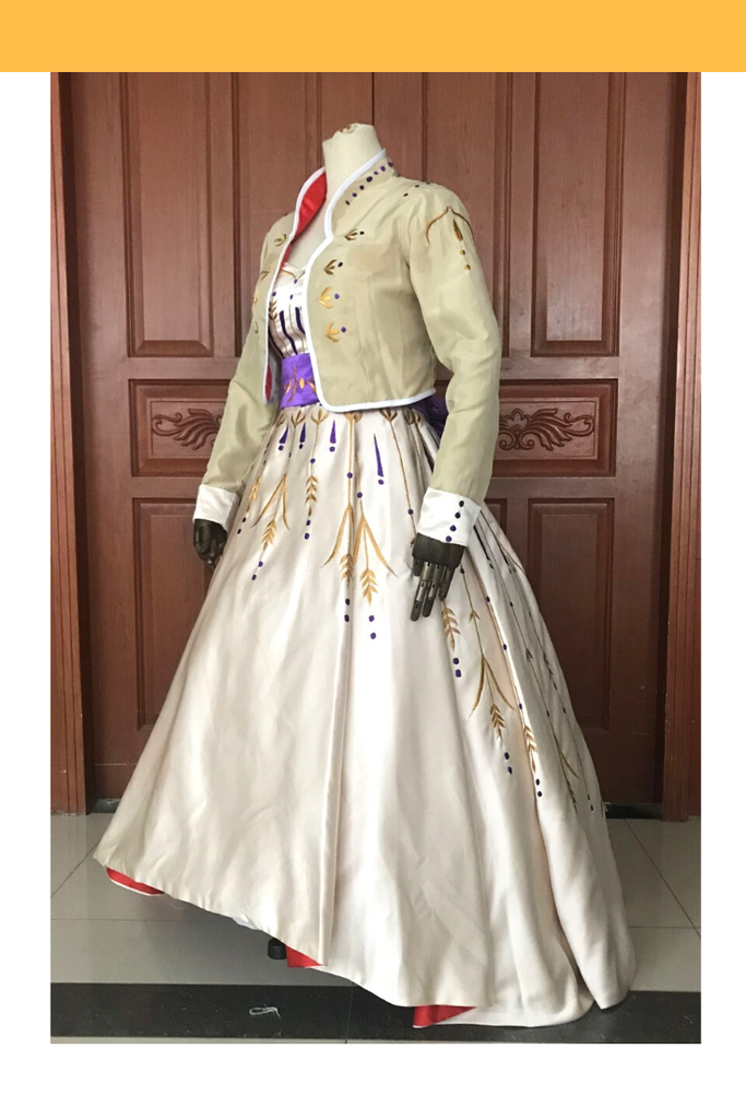Frozen 2 Anna Formal Attire With Wheat Gold Embroidery Cosplay Costume