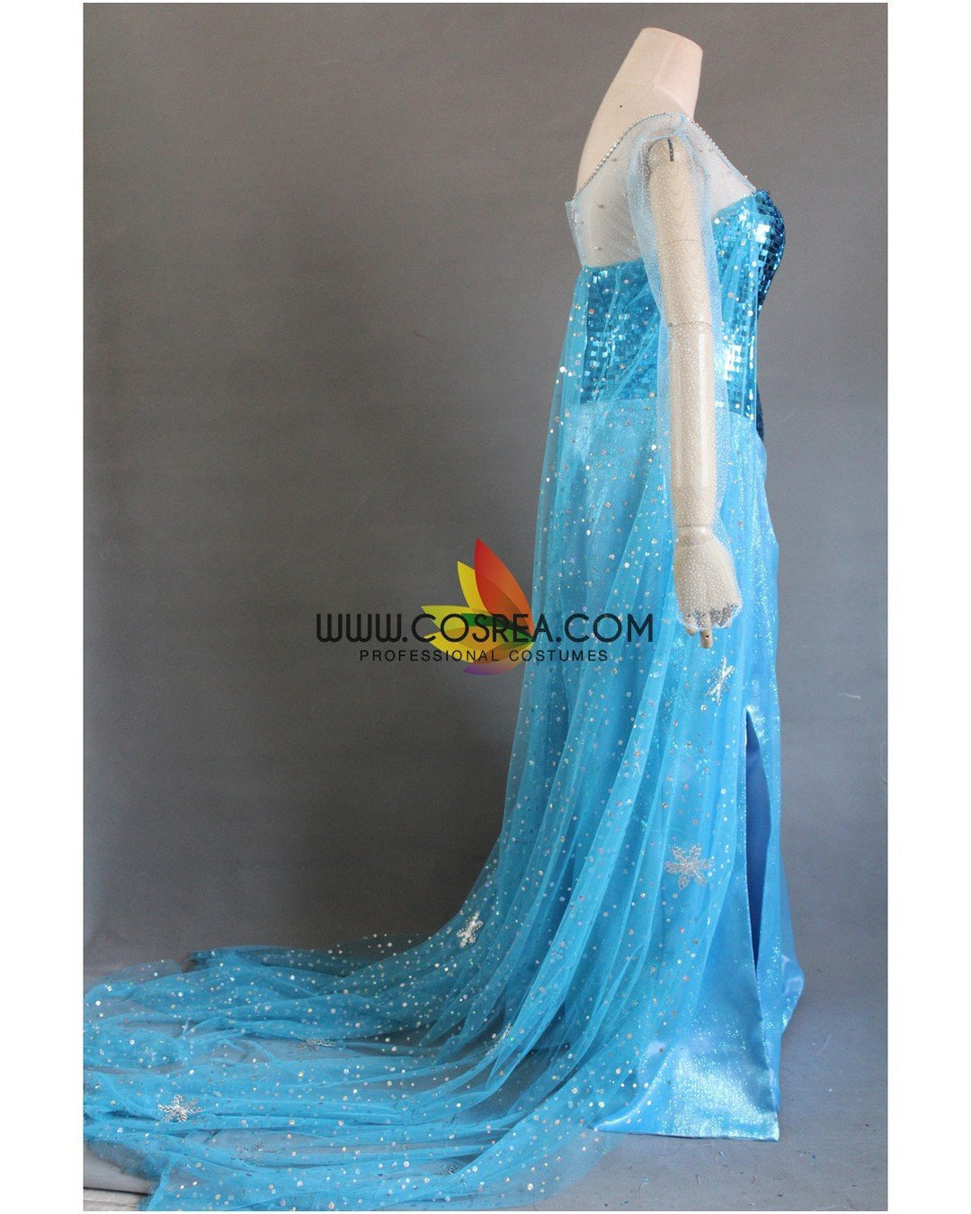 strapless open back dress Frozen Elsa Royal Blue Sequin Fabric Cosplay Costume