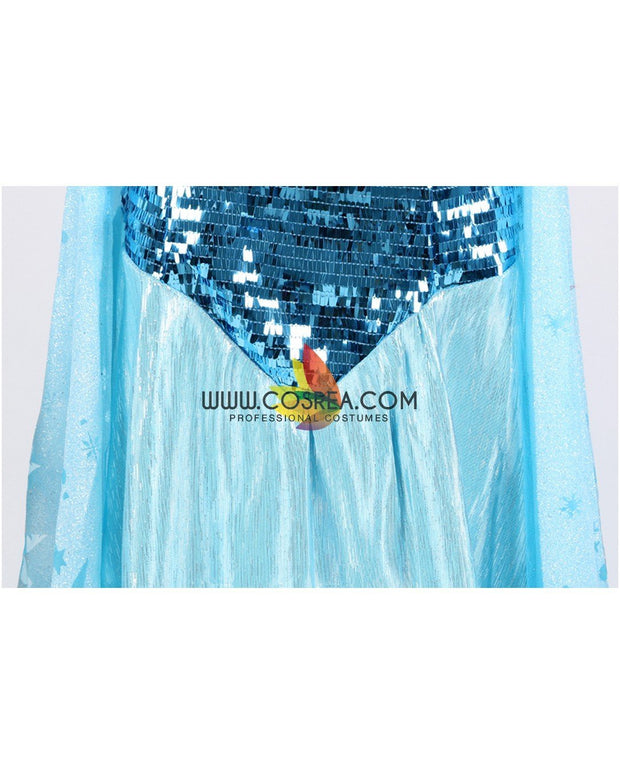 Frozen Elsa With Glittered Sleeves And Frostflake Cape Cosplay Costume