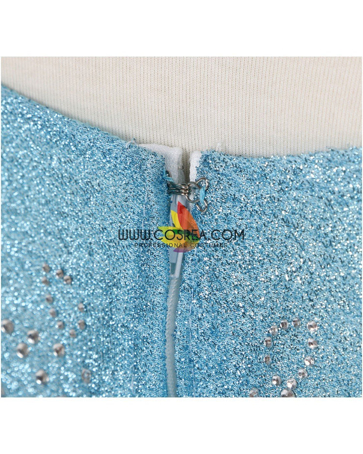 Frozen Elsa With Glittered Sleeves And Frostflake Cape Cosplay Costume