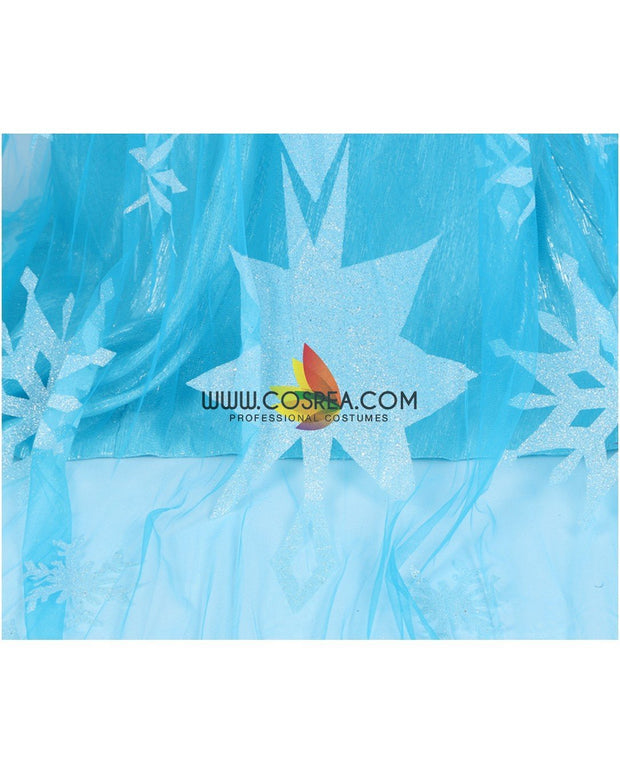 Frozen Elsa With Glittered Sleeves And Frostflake Cape Cosplay Costume