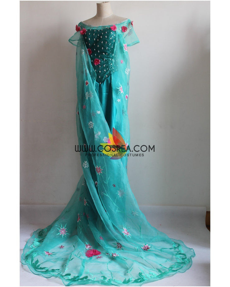 Frozen Fever Elsa Embroidered Cosplay Costume