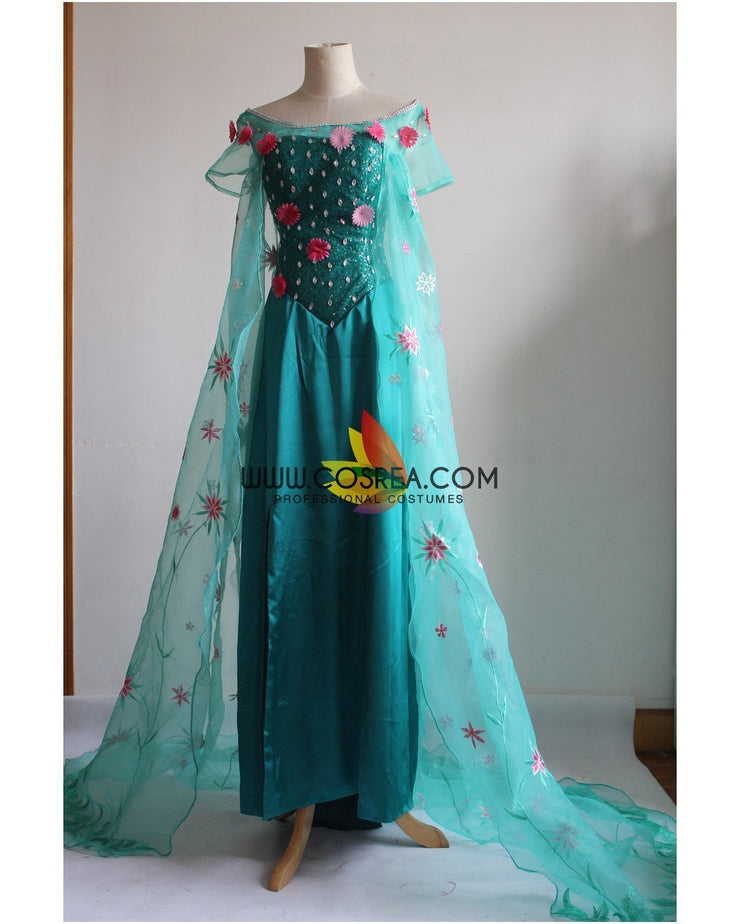 Frozen Fever Elsa Embroidered Cosplay Costume