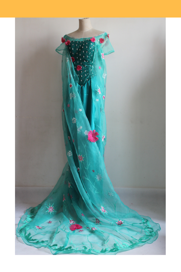 Frozen Fever Elsa Embroidered Cosplay Costume Without Boning / Combination Lace Tie
