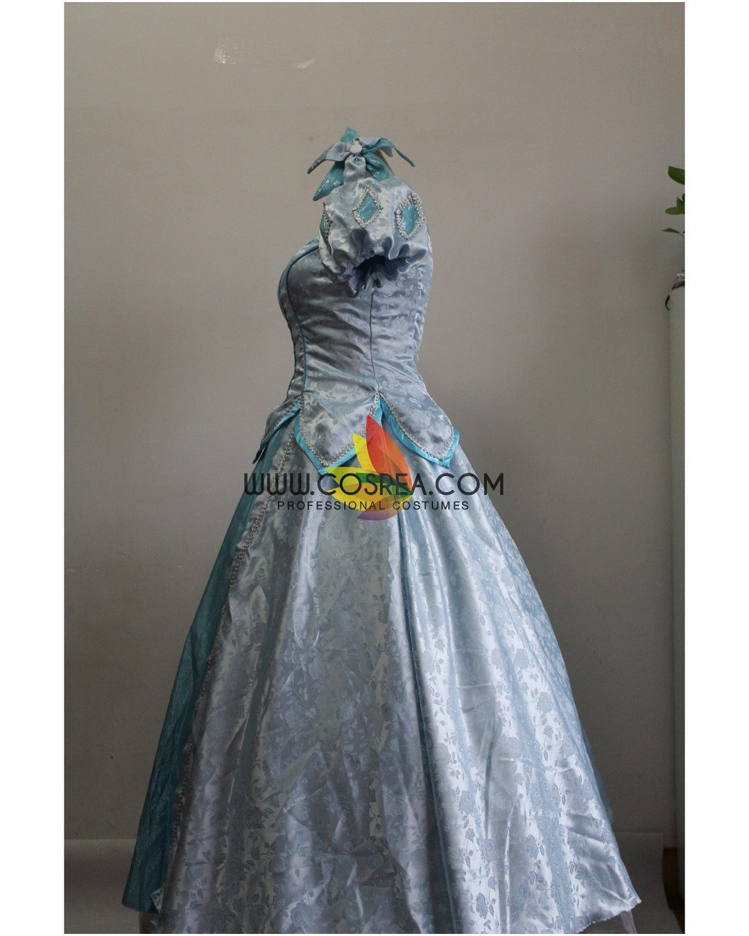 Princess Ariel Cadet Blue Brocade Satin Little Mermaid Cosplay Costume with Boning / Concealed Zipper